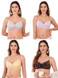 Transparent Strap Printed Padded Bra (Pack Of 4)