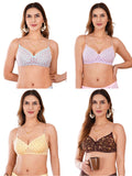 Transparent Strap Printed Padded Bra (Pack Of 4)