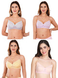 Transparent Strap Printed Padded Bra (Pack Of 4)