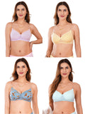 Transparent Strap Printed Padded Bra (Pack Of 4)