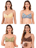 Transparent Strap Printed Padded Bra (Pack Of 4)