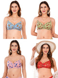 Transparent Strap Printed Padded Bra (Pack Of 4)