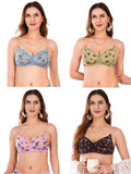 Transparent Strap Printed Padded Bra (Pack Of 4)