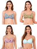 Transparent Strap Printed Padded Bra (Pack Of 4)