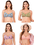 Transparent Strap Printed Padded Bra (Pack Of 4)