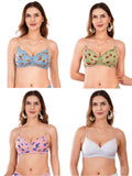 Transparent Strap Printed Padded Bra (Pack Of 4)