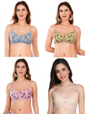 Transparent Strap Printed Padded Bra (Pack Of 4)