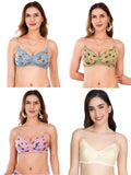 Transparent Strap Printed Padded Bra (Pack Of 4)
