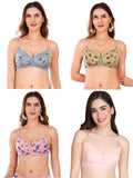 Transparent Strap Printed Padded Bra (Pack Of 4)