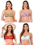 Transparent Strap Printed Padded Bra (Pack Of 4)