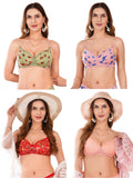 Transparent Strap Printed Padded Bra (Pack Of 4)