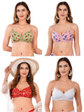 Transparent Strap Printed Padded Bra (Pack Of 4)
