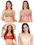 Transparent Strap Printed Padded Bra (Pack Of 4)