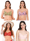 Transparent Strap Printed Padded Bra (Pack Of 4)