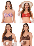 Transparent Strap Printed Padded Bra (Pack Of 4)