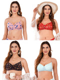Transparent Strap Printed Padded Bra (Pack Of 4)