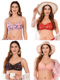 Transparent Strap Printed Padded Bra (Pack Of 4)