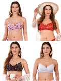 Transparent Strap Printed Padded Bra (Pack Of 4)