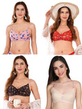 Transparent Strap Printed Padded Bra (Pack Of 4)