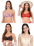 Transparent Strap Printed Padded Bra (Pack Of 4)