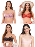 Transparent Strap Printed Padded Bra (Pack Of 4)