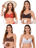 Transparent Strap Printed Padded Bra (Pack Of 4)