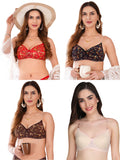 Transparent Strap Printed Padded Bra (Pack Of 4)