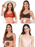 Transparent Strap Printed Padded Bra (Pack Of 4)