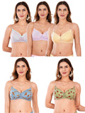 Transparent Strap Printed Padded Bra (Pack Of 5)