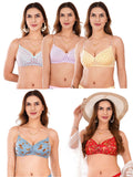 Transparent Strap Printed Padded Bra (Pack Of 5)