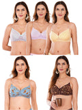 Transparent Strap Printed Padded Bra (Pack Of 5)