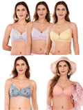 Transparent Strap Printed Padded Bra (Pack Of 5)