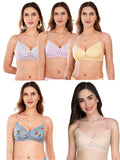 Transparent Strap Printed Padded Bra (Pack Of 5)