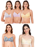 Transparent Strap Printed Padded Bra (Pack Of 5)