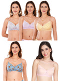Transparent Strap Printed Padded Bra (Pack Of 5)