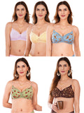 Transparent Strap Printed Padded Bra (Pack Of 5)