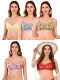 Transparent Strap Printed Padded Bra (Pack Of 5)