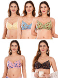 Transparent Strap Printed Padded Bra (Pack Of 5)