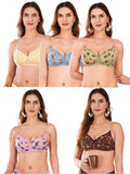 Transparent Strap Printed Padded Bra (Pack Of 5)