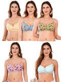 Transparent Strap Printed Padded Bra (Pack Of 5)