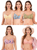 Transparent Strap Printed Padded Bra (Pack Of 5)
