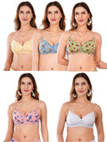 Transparent Strap Printed Padded Bra (Pack Of 5)