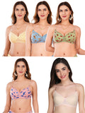 Transparent Strap Printed Padded Bra (Pack Of 5)