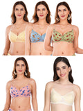 Transparent Strap Printed Padded Bra (Pack Of 5)
