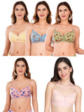 Transparent Strap Printed Padded Bra (Pack Of 5)