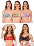 Transparent Strap Printed Padded Bra (Pack Of 5)
