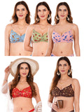 Transparent Strap Printed Padded Bra (Pack Of 5)