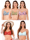 Transparent Strap Printed Padded Bra (Pack Of 5)