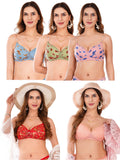 Transparent Strap Printed Padded Bra (Pack Of 5)