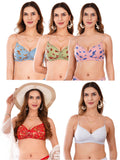 Transparent Strap Printed Padded Bra (Pack Of 5)